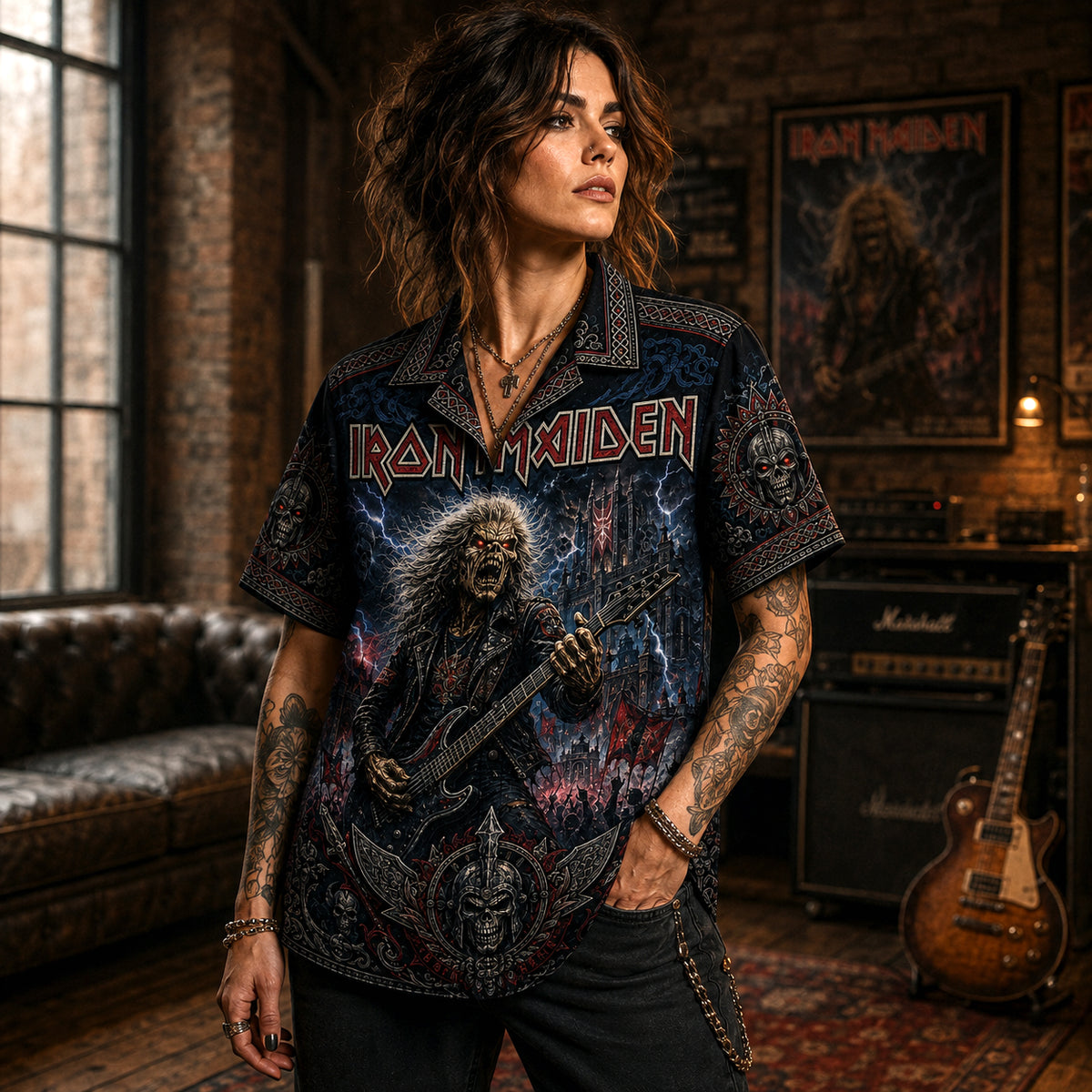 Iron Maiden Hawaiian Shirt, Somewhere in Time Metal Button Up, Wasted Years Rock Fan Gift