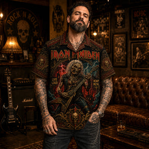 Iron Maiden Hawaiian Shirt, Fear of the Dark Button Up, British Metal Collector Gift