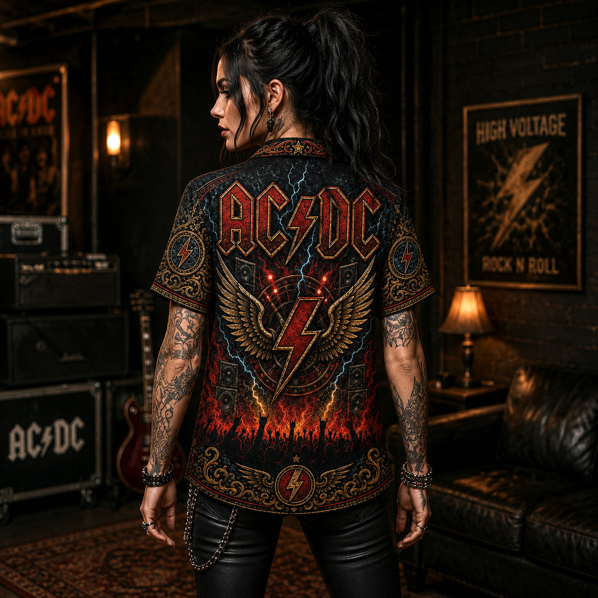 AC/DC Hawaiian Shirt, High Voltage Rock Button Up, TNT Music Fan Gift, Collector Gift