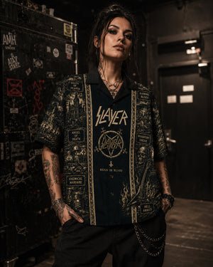Slayer Luxury Hawaiian Shirt, Stage Ready Rock Button Up, Festival Music Collector Gift