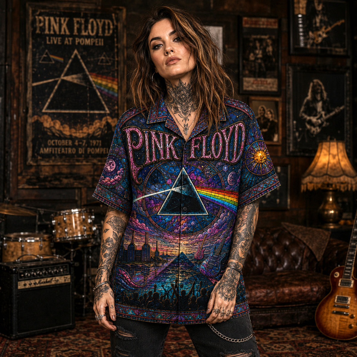 Pink Floyd Hawaiian Shirt, Piper at the Gates Button Up, Psychedelic Music Fan Gift