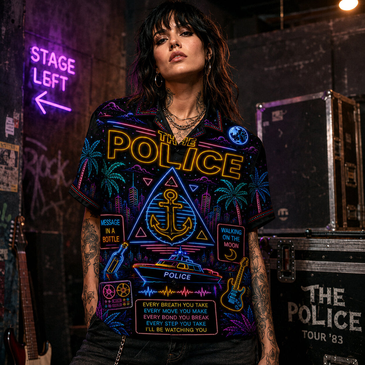 The Police Hawaiian Shirt, Every Breath You Take Button Up, Synchronicity New Wave Fan Gift