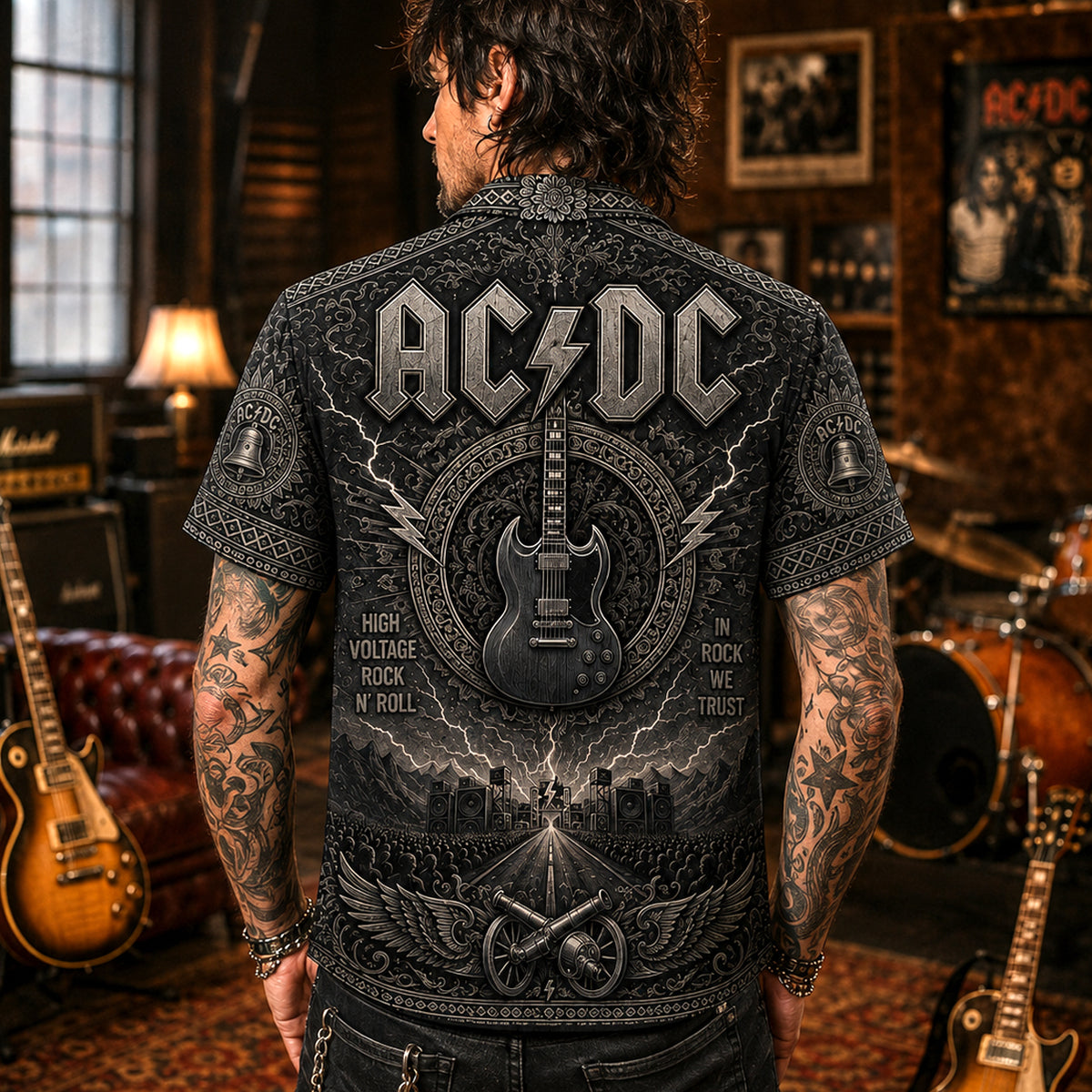 AC/DC Hawaiian Shirt, TNT Hard Rock Button Up, High Voltage Collector Gift