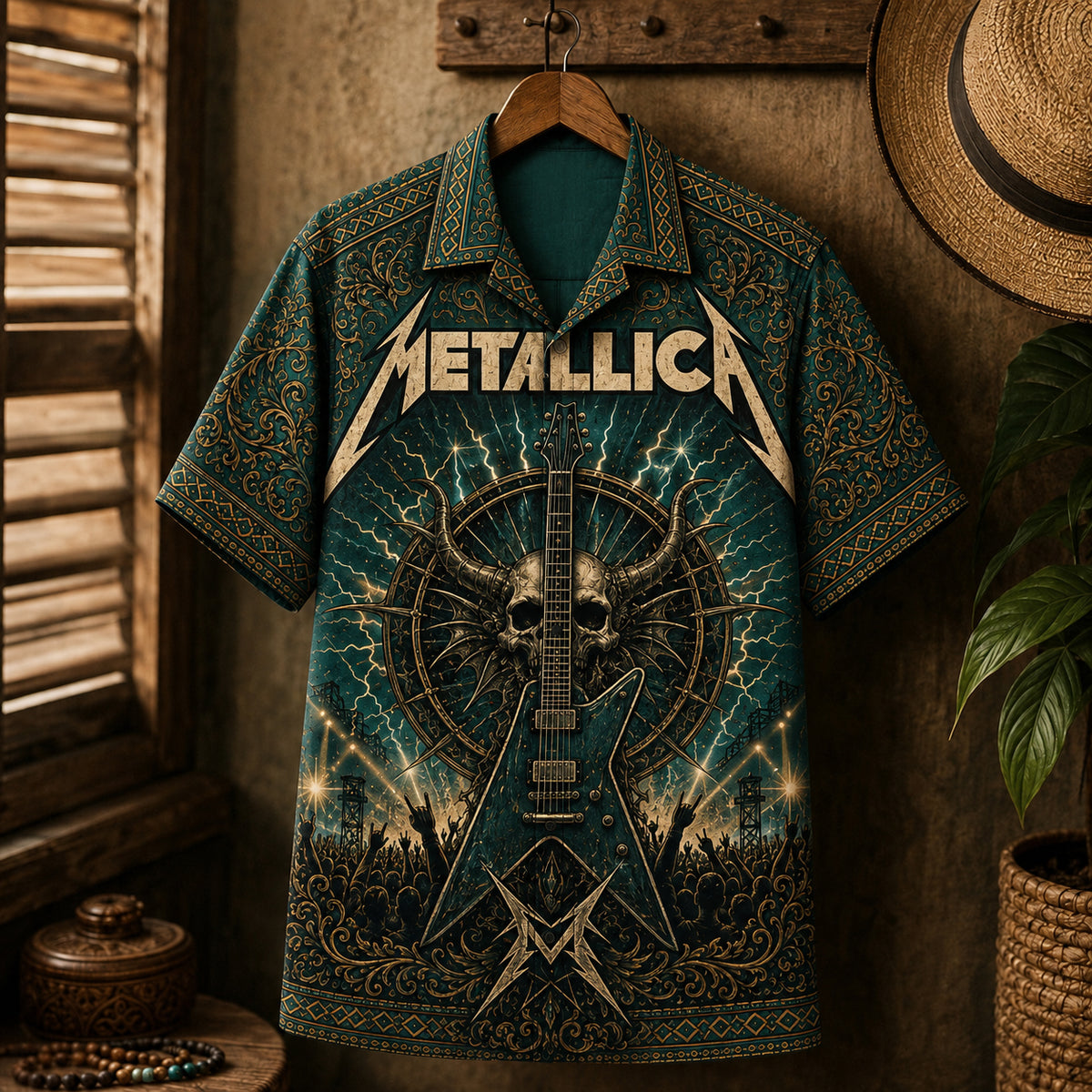 Metallica Hawaiian Shirt, Creeping Death Metal Button Up, Ride the Lightning Fan Gift