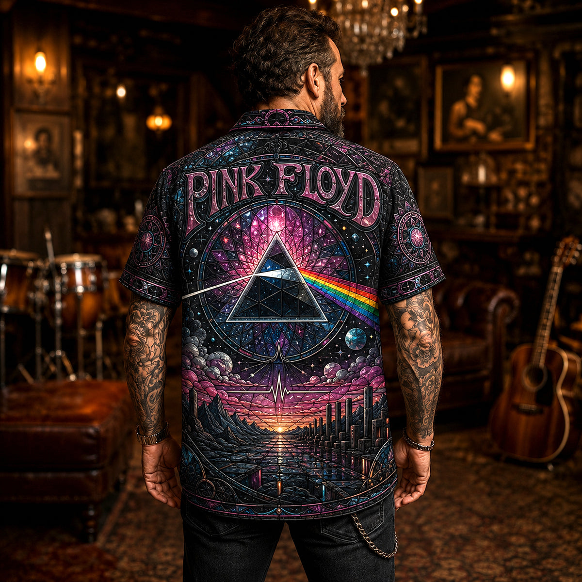 Pink Floyd Hawaiian Shirt, Time Psychedelic Rock Button Up, Dark Side Music Fan Gift