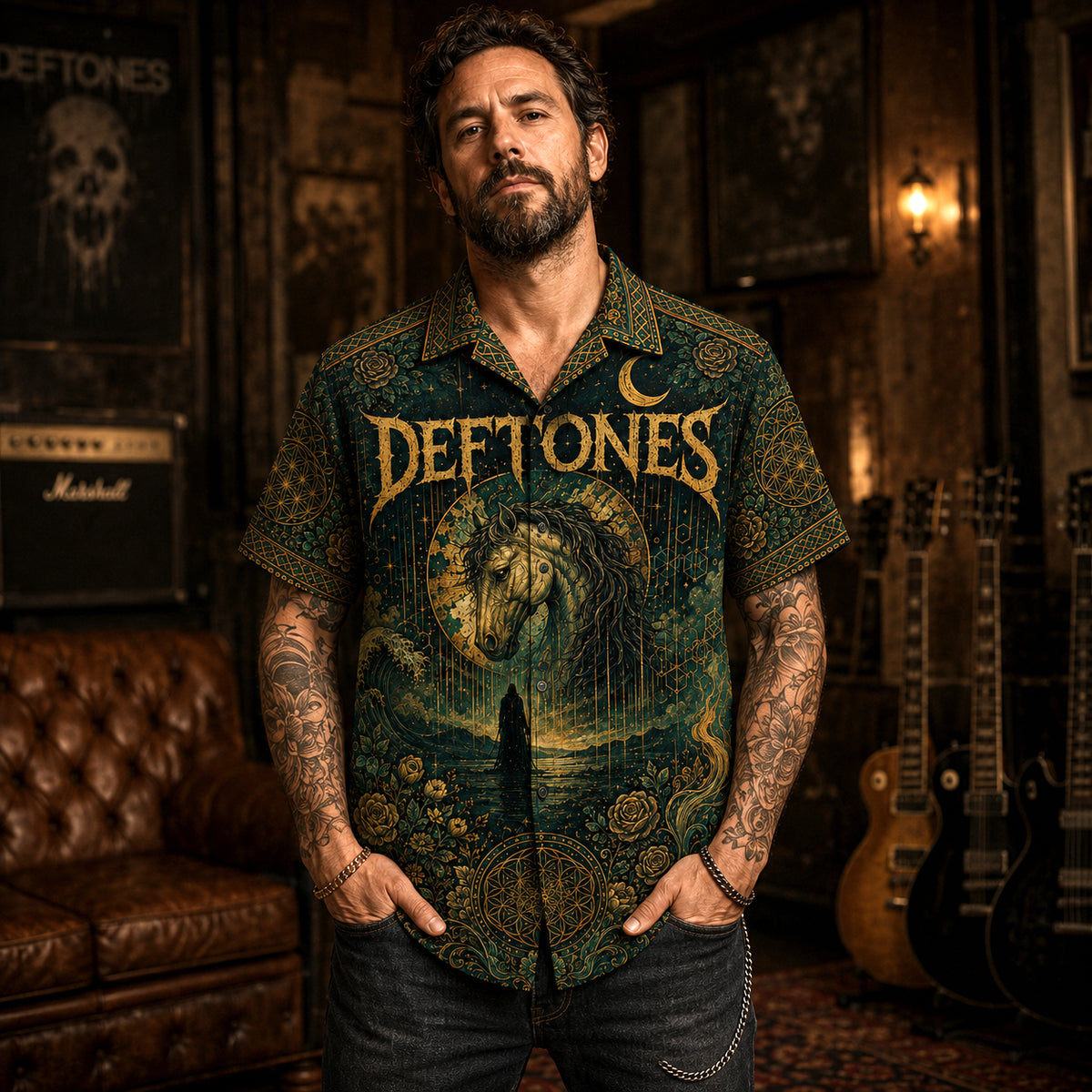 Deftones Hawaiian Shirt, Ohms Alternative Metal Button Up, Modern Heavy Music Fan Gift
