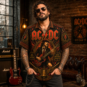 AC/DC Hawaiian Shirt, Dirty Deeds Rock Button Up, Bon Scott Era Fan Gift