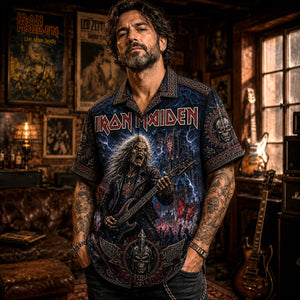 Iron Maiden Hawaiian Shirt, Somewhere in Time Metal Button Up, Wasted Years Rock Fan Gift