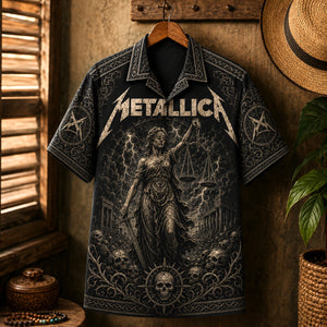 Metallica Hawaiian Shirt, Black Album Heavy Metal Button Up, Enter Sandman Fan Gift