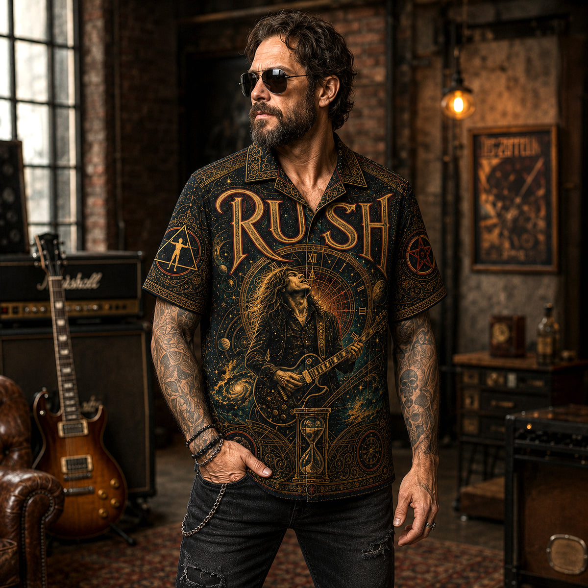 Rush Hawaiian Shirt, Fly by Night Prog Button Up, Classic Trio Music Fan Gift