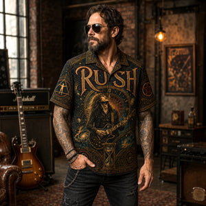 Rush Hawaiian Shirt, Fly by Night Prog Button Up, Classic Trio Music Fan Gift