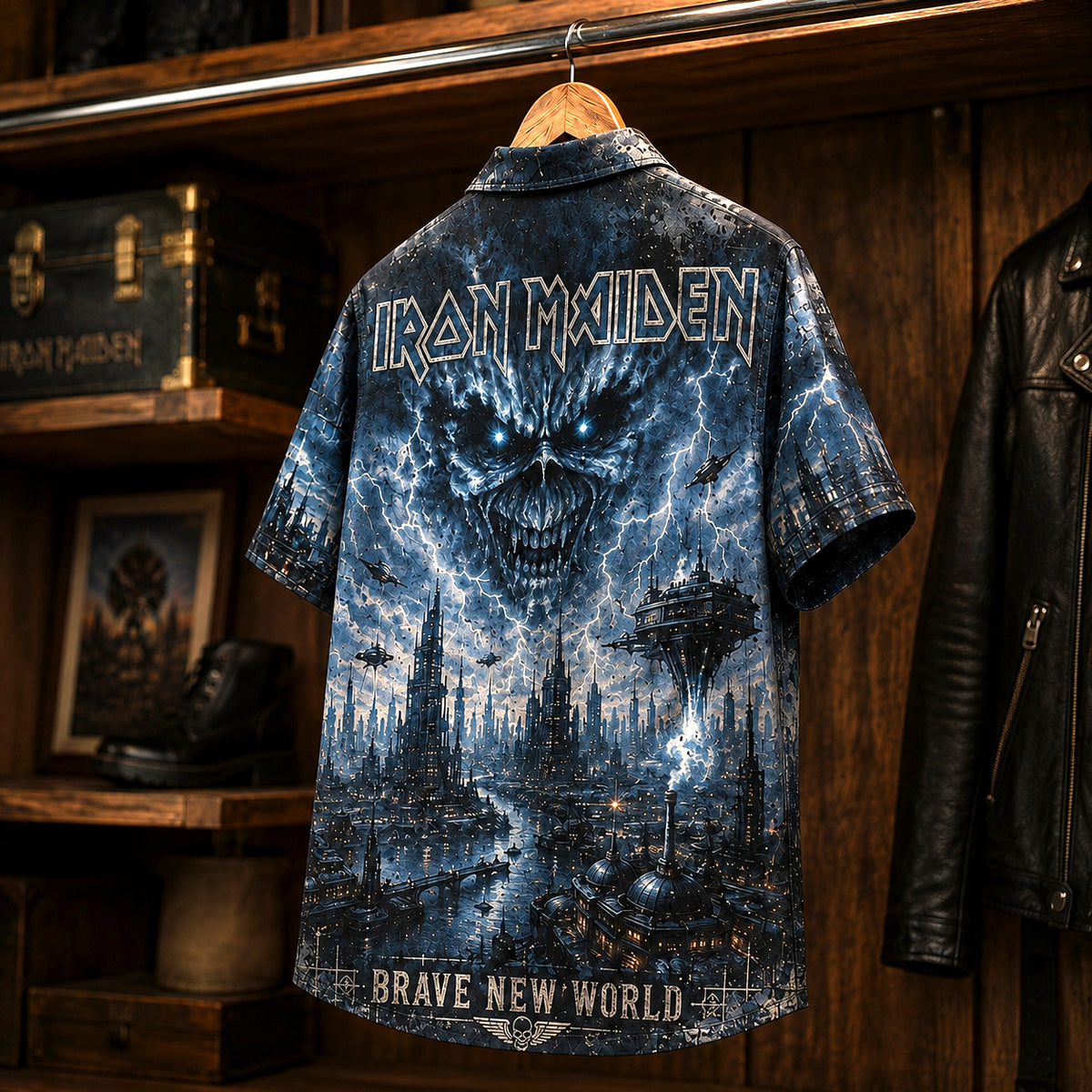 Iron Maiden Brave New World Hawaiian Shirt, 2000 Heavy Metal Button Up, Bruce Dickinson Reunion Era