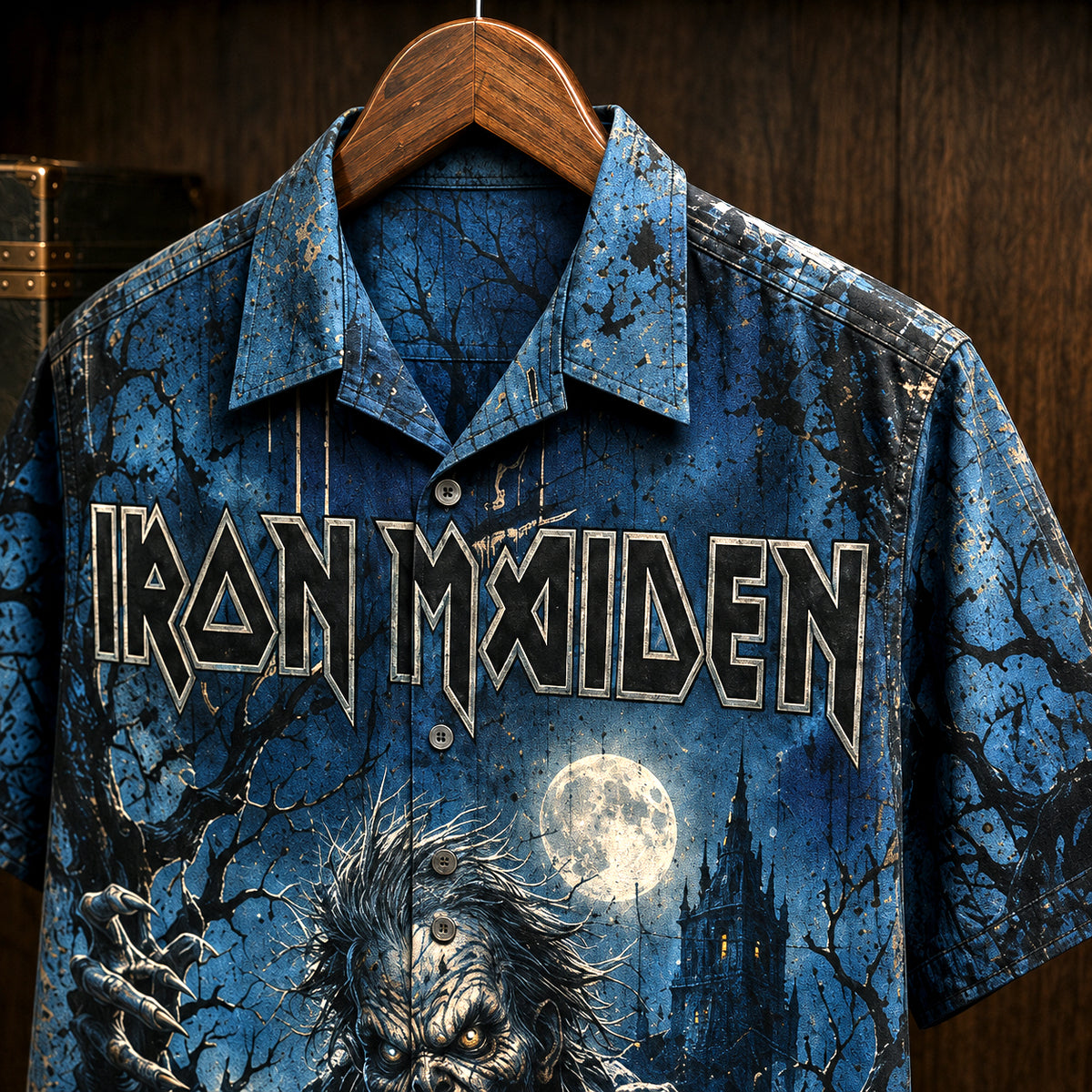 Iron Maiden Fear of the Dark Hawaiian Shirt, 1992 Heavy Metal Button Up, Bruce Dickinson 1992 Tour Era