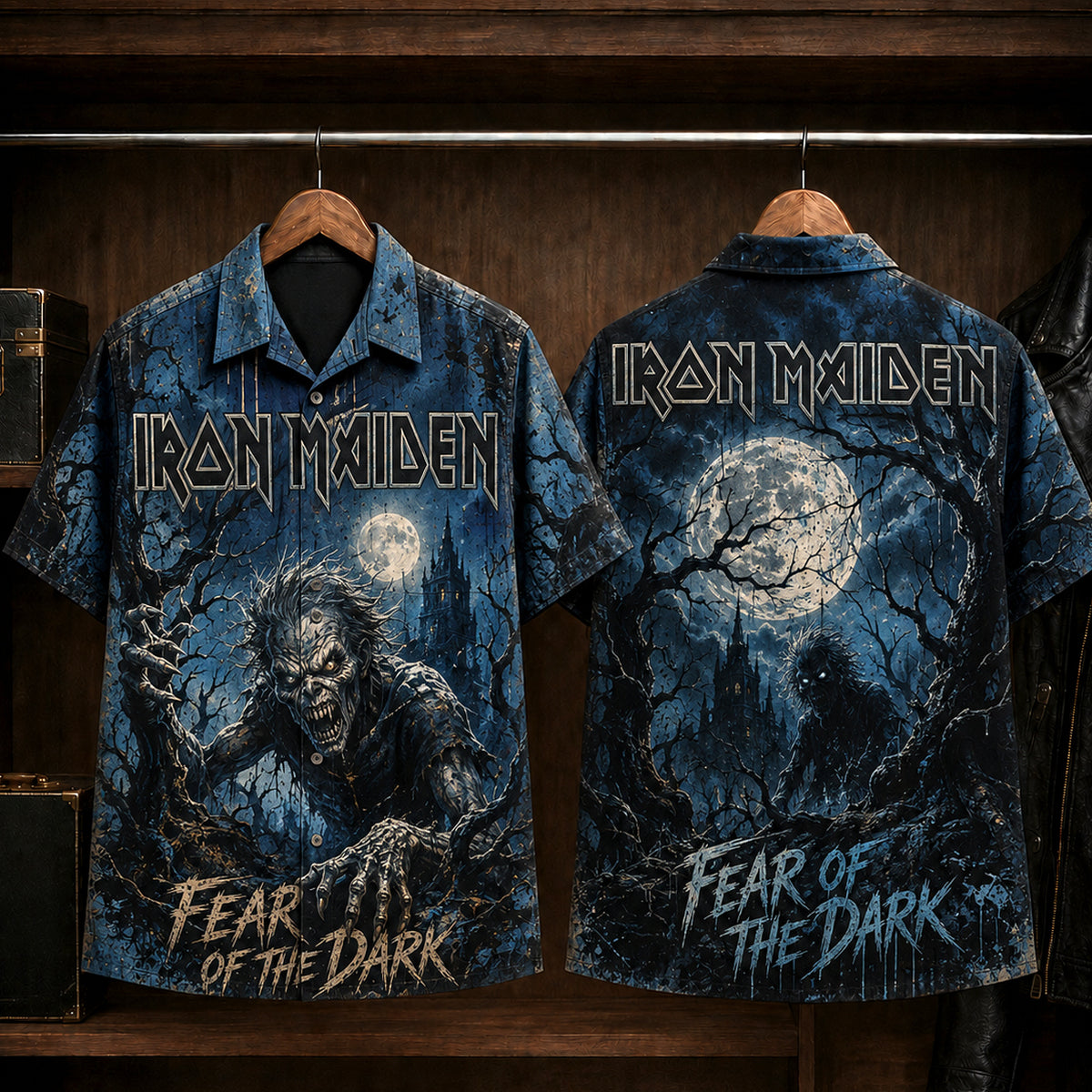 Iron Maiden Fear of the Dark Hawaiian Shirt, 1992 Heavy Metal Button Up, Bruce Dickinson 1992 Tour Era