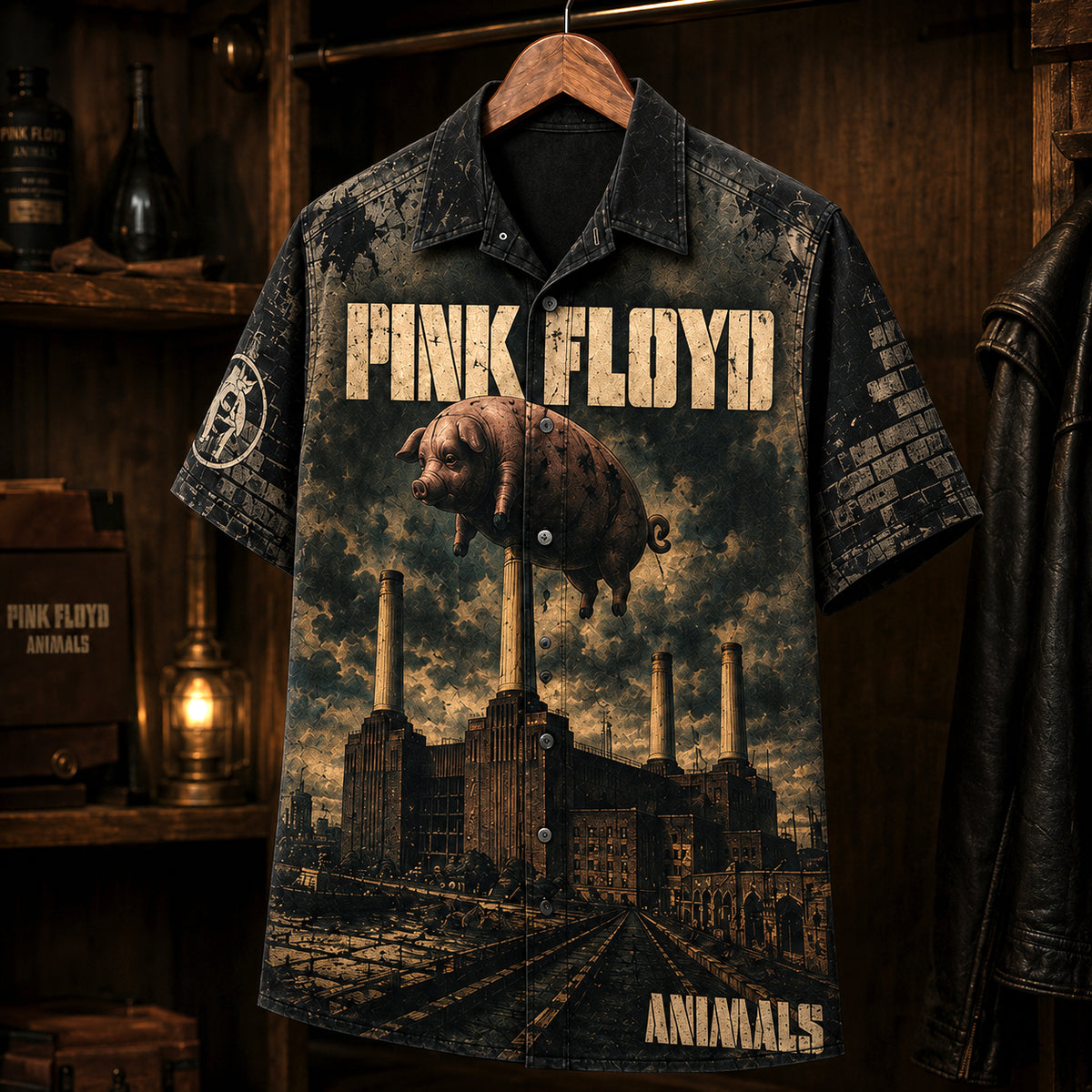 Pink Floyd Animals Hawaiian Shirt, 1977 Progressive Rock Button Up, Roger Waters Pigs Era