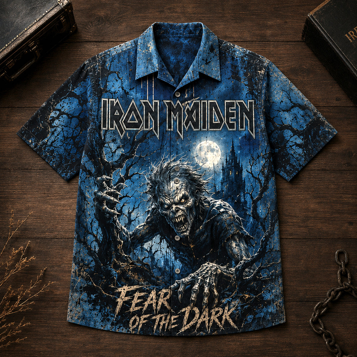 Iron Maiden Fear of the Dark Hawaiian Shirt, 1992 Heavy Metal Button Up, Bruce Dickinson 1992 Tour Era
