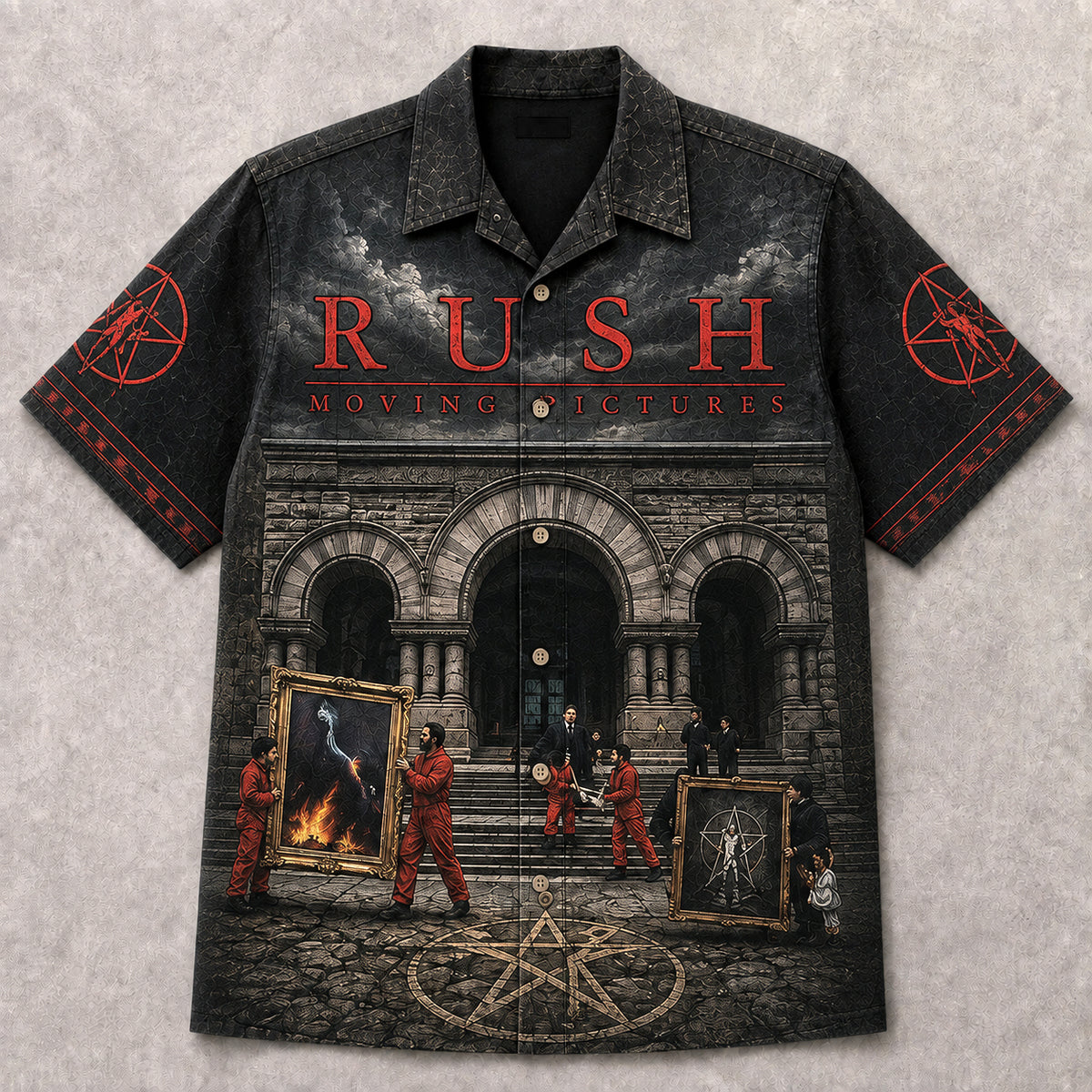 Rush Moving Pictures Hawaiian Shirt, 1981 Progressive Rock Button Up, Geddy Lee Tom Sawyer Era