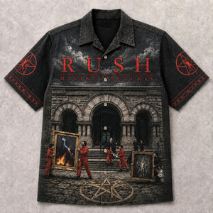 Rush Moving Pictures Hawaiian Shirt, 1981 Progressive Rock Button Up, Geddy Lee Tom Sawyer Era