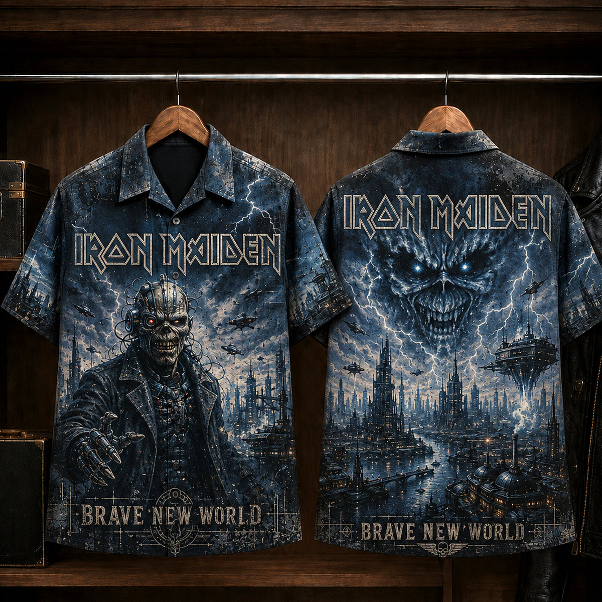 Iron Maiden Brave New World Hawaiian Shirt, 2000 Heavy Metal Button Up, Bruce Dickinson Reunion Era