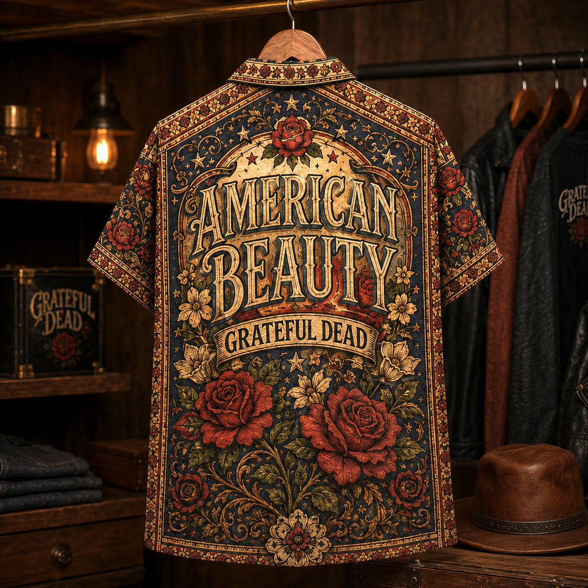 Grateful Dead American Beauty 1970 Hawaiian Shirt, Psychedelic Rock Button Up, Jerry Garcia Ripple Era