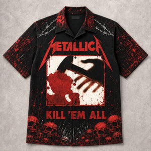 Metallica Kill 'Em All 1983 Hawaiian Shirt, Thrash Metal Button Up, James Hetfield Seek and Destroy Era