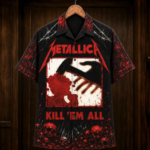 Metallica Kill 'Em All 1983 Hawaiian Shirt, Thrash Metal Button Up, James Hetfield Seek and Destroy Era