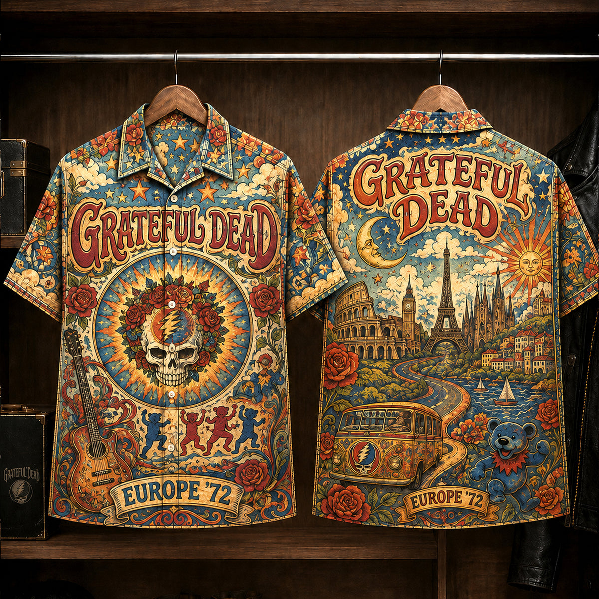Grateful Dead Europe '72 Hawaiian Shirt, Psychedelic Rock Button Up, Europe 72 Tour Jerry Garcia Era