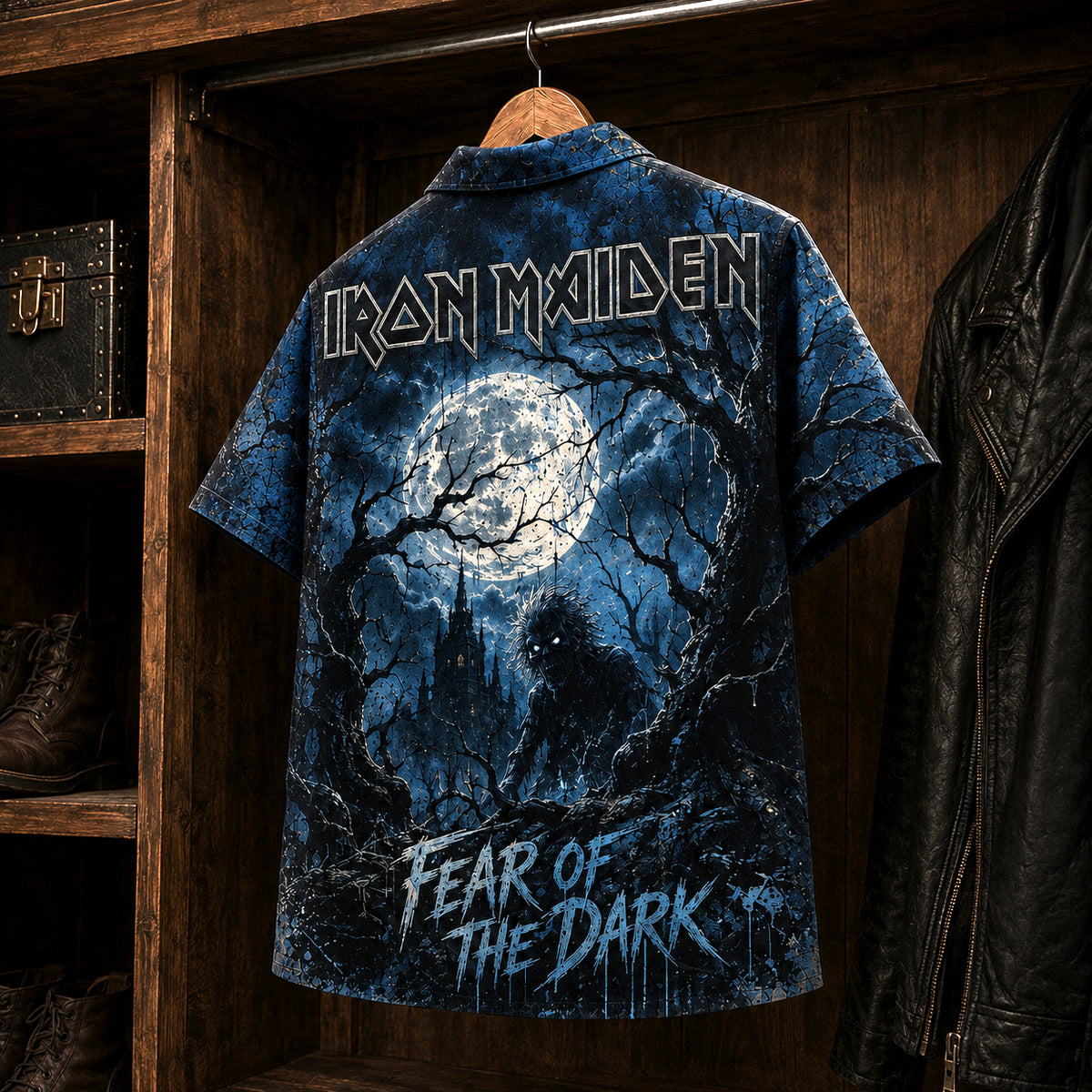 Iron Maiden Fear of the Dark Hawaiian Shirt, 1992 Heavy Metal Button Up, Bruce Dickinson 1992 Tour Era