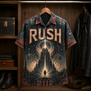 Rush 2112 1976 Hawaiian Shirt, Progressive Rock Button Up, Geddy Lee Temples of Syrinx Era
