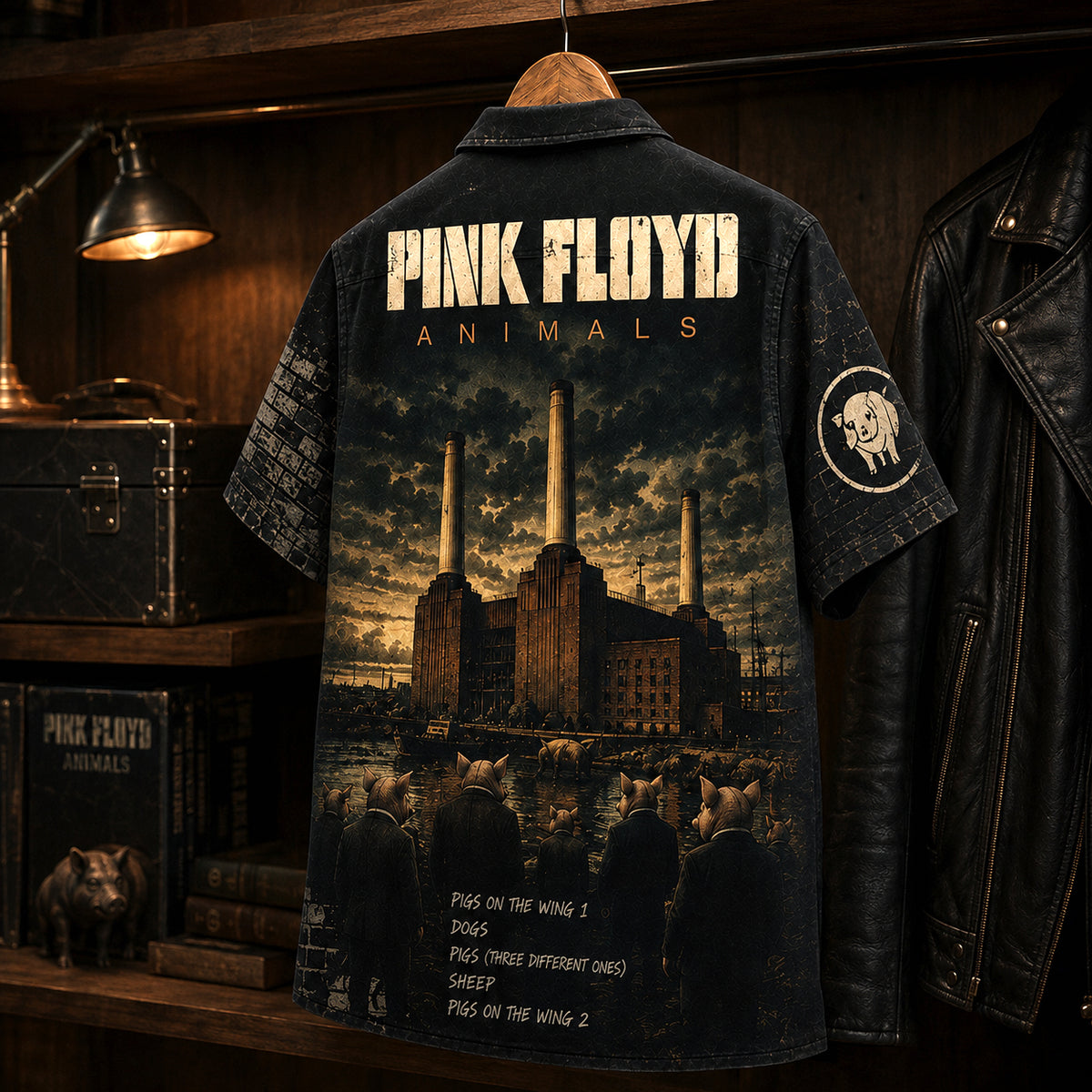 Pink Floyd Animals Hawaiian Shirt, 1977 Progressive Rock Button Up, Roger Waters Pigs Era