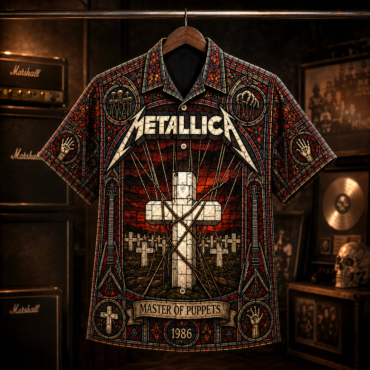 Metallica Master of Puppets Hawaiian Shirt, 1986 Heavy Metal Button Up, Cliff Burton Master of Puppets Era