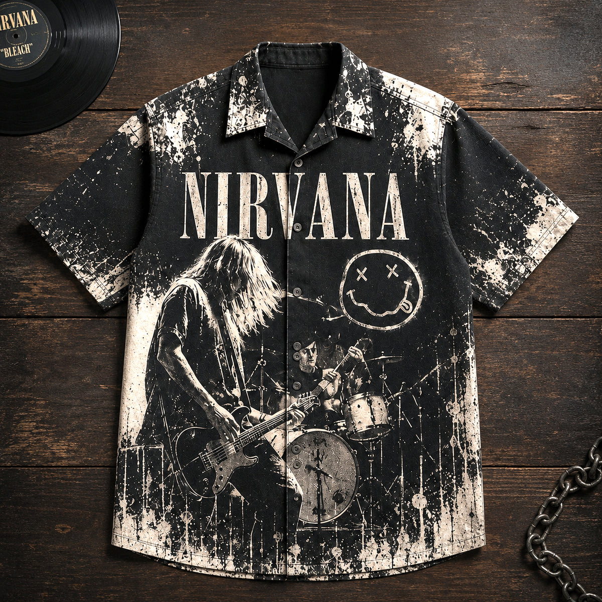 Nirvana Bleach 1989 Hawaiian Shirt, Grunge Rock Button Up, Kurt Cobain About a Girl Era