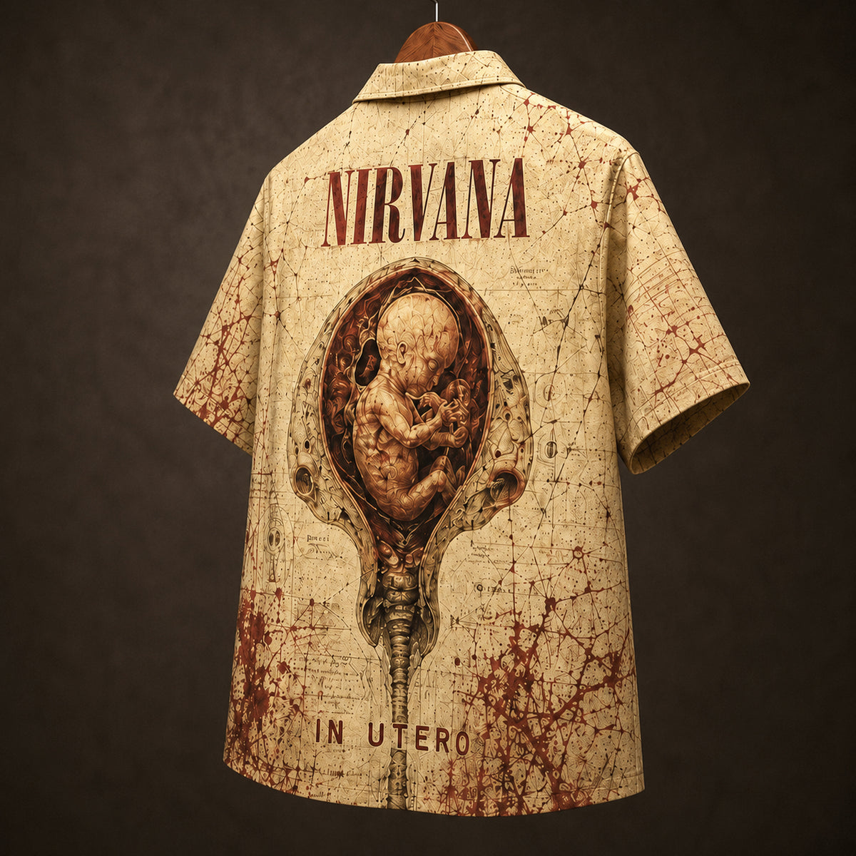 Nirvana In Utero 1993 Hawaiian Shirt, Grunge Rock Button Up, Kurt Cobain Heart-Shaped Box Era
