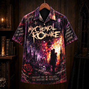 My Chemical Romance Bullets Hawaiian Shirt, 2002 Emo Rock Album Inspired Button Up, Gerard Way Vampires Era
