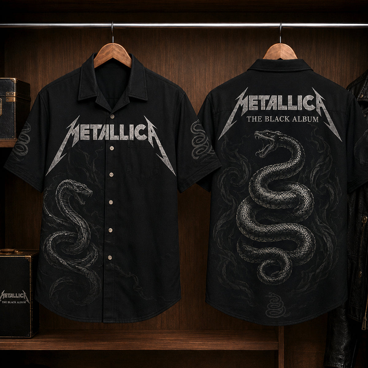Metallica Black Album Hawaiian Shirt, 1991 Heavy Metal Button Up, James Hetfield Enter Sandman Era