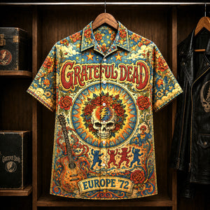 Grateful Dead Europe '72 Hawaiian Shirt, Psychedelic Rock Button Up, Europe 72 Tour Jerry Garcia Era