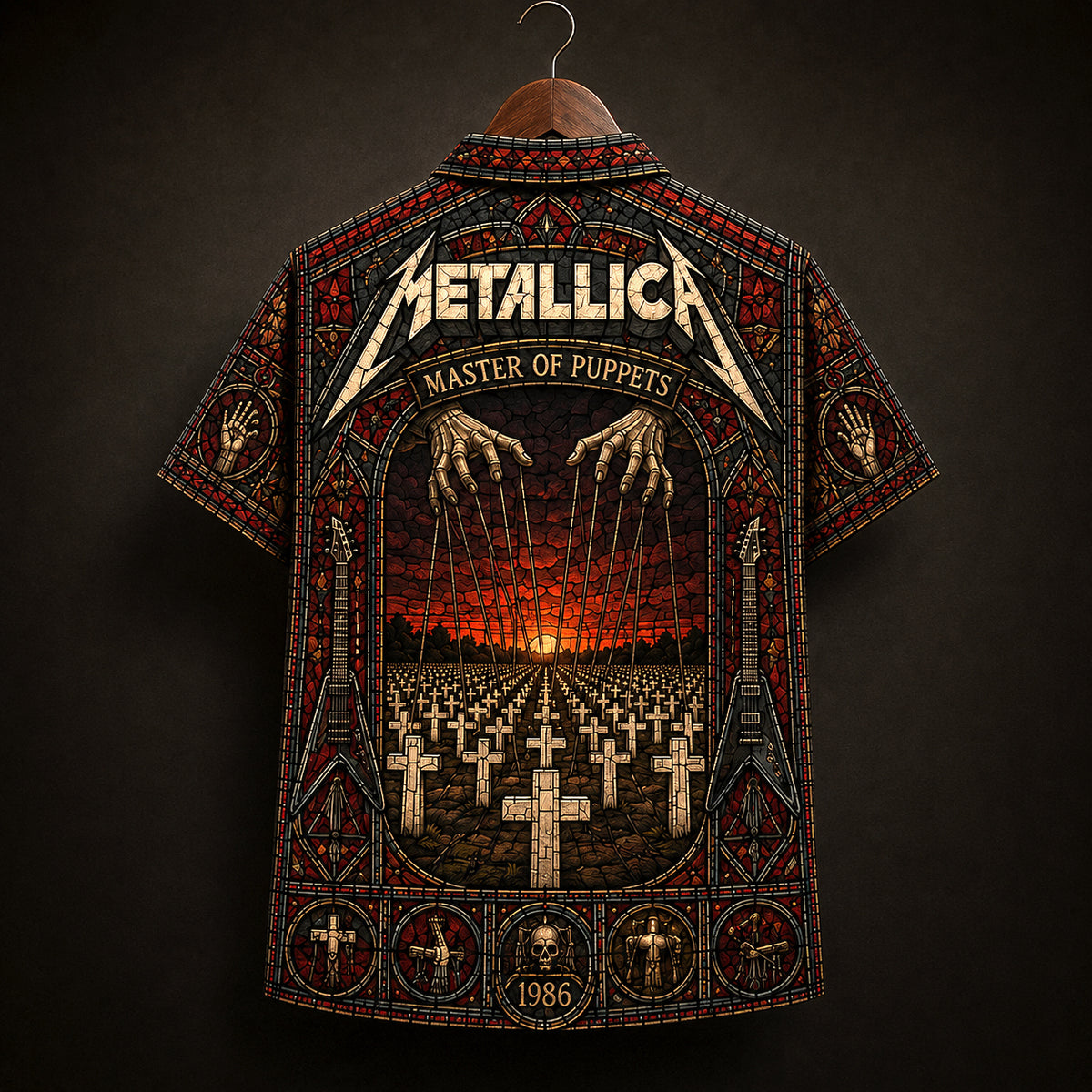 Metallica Master of Puppets Hawaiian Shirt, 1986 Heavy Metal Button Up, Cliff Burton Master of Puppets Era