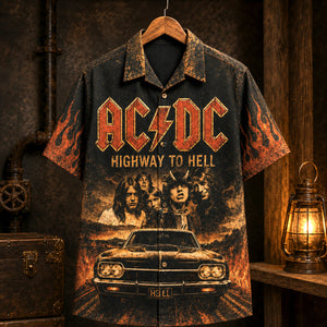 AC/DC Highway to Hell 1979 Hawaiian Shirt, Hard Rock Button Up, Bon Scott Era
