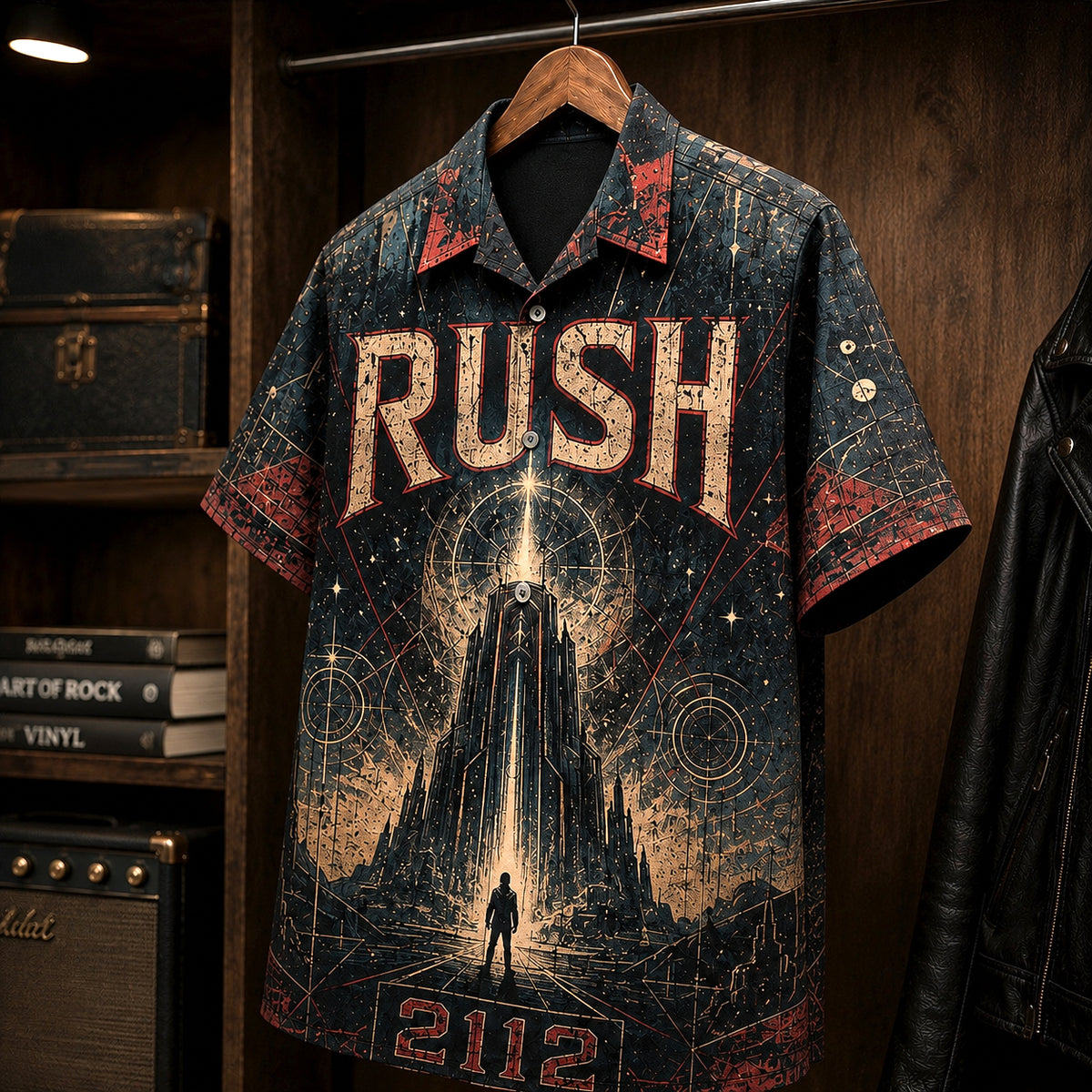 Rush 2112 1976 Hawaiian Shirt, Progressive Rock Button Up, Geddy Lee Temples of Syrinx Era