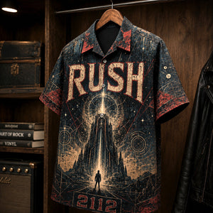 Rush 2112 1976 Hawaiian Shirt, Progressive Rock Button Up, Geddy Lee Temples of Syrinx Era