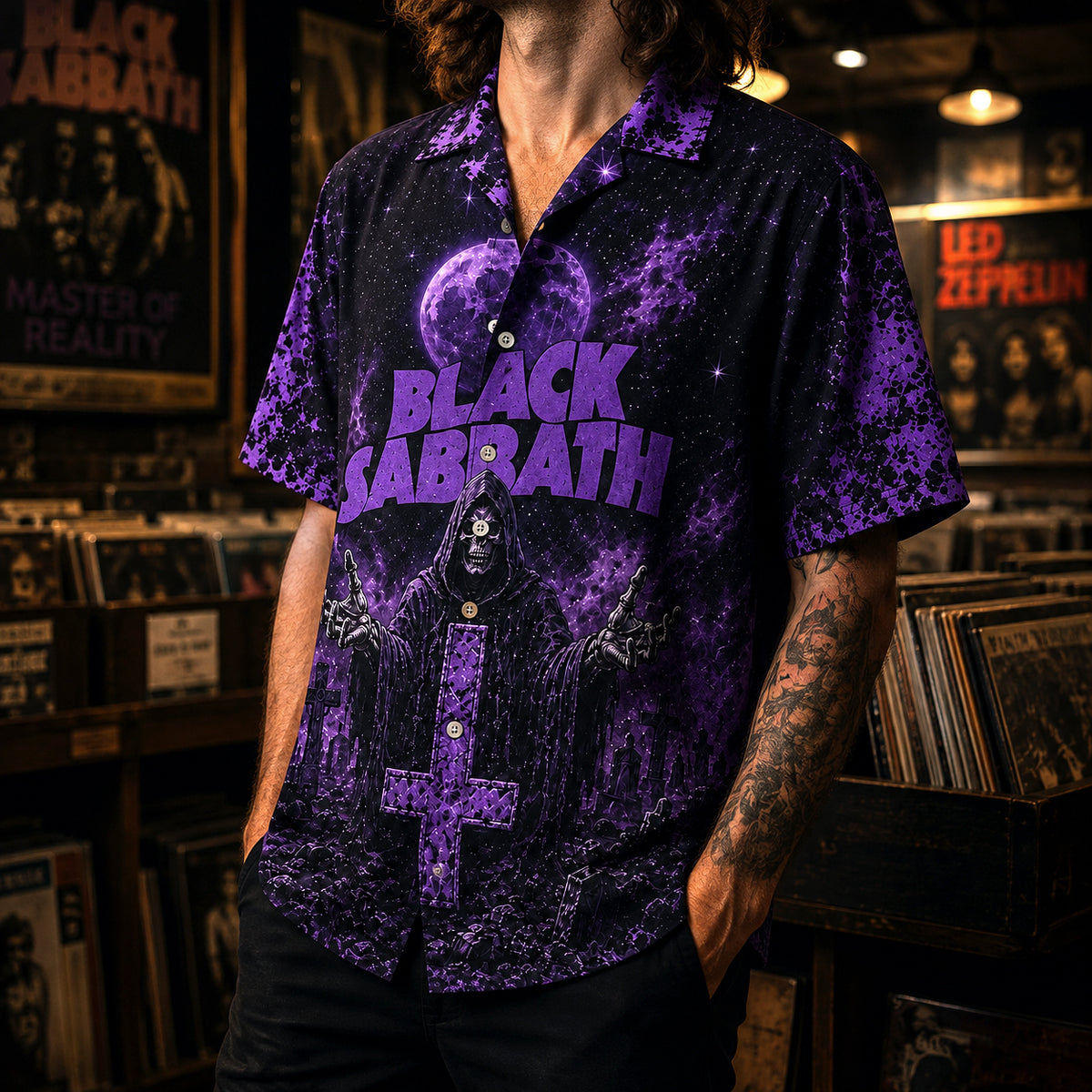 Black Sabbath Master of Reality Hawaiian Shirt, 1971 Heavy Metal Button Up, Ozzy Osbourne Sweet Leaf Era