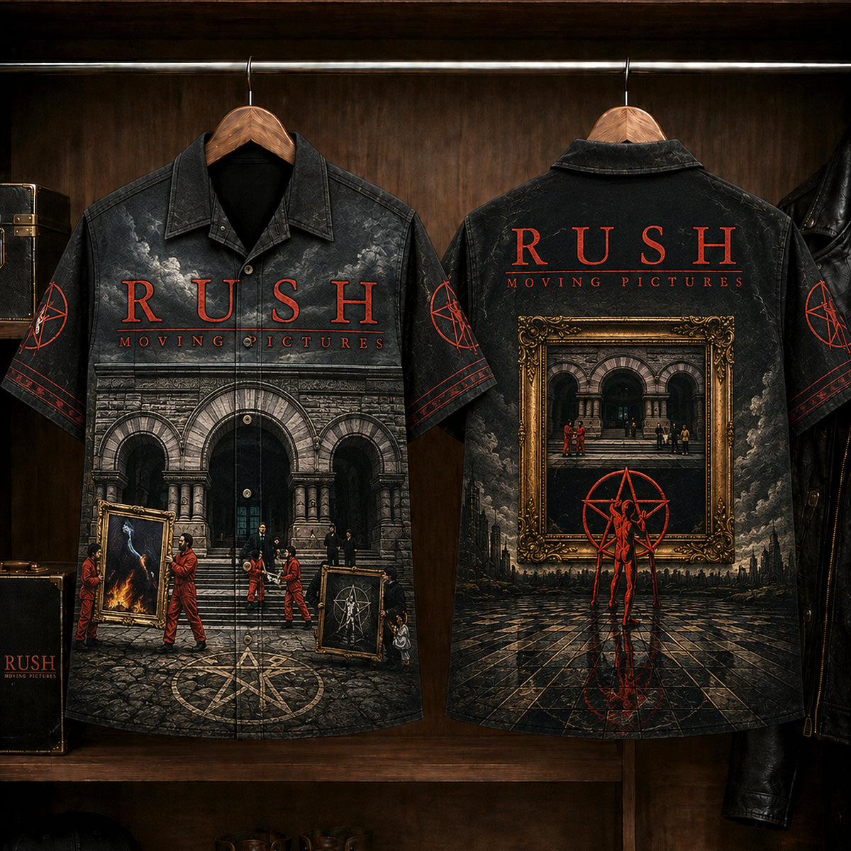 Rush Moving Pictures Hawaiian Shirt, 1981 Progressive Rock Button Up, Geddy Lee Tom Sawyer Era