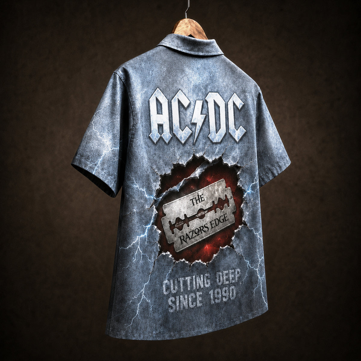 AC/DC The Razors Edge 1990 Hawaiian Shirt, Hard Rock Button Up, Brian Johnson Thunderstruck Era