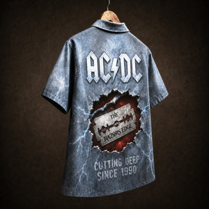 AC/DC The Razors Edge 1990 Hawaiian Shirt, Hard Rock Button Up, Brian Johnson Thunderstruck Era