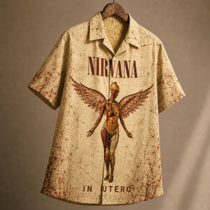 Nirvana In Utero 1993 Hawaiian Shirt, Grunge Rock Button Up, Kurt Cobain Heart-Shaped Box Era