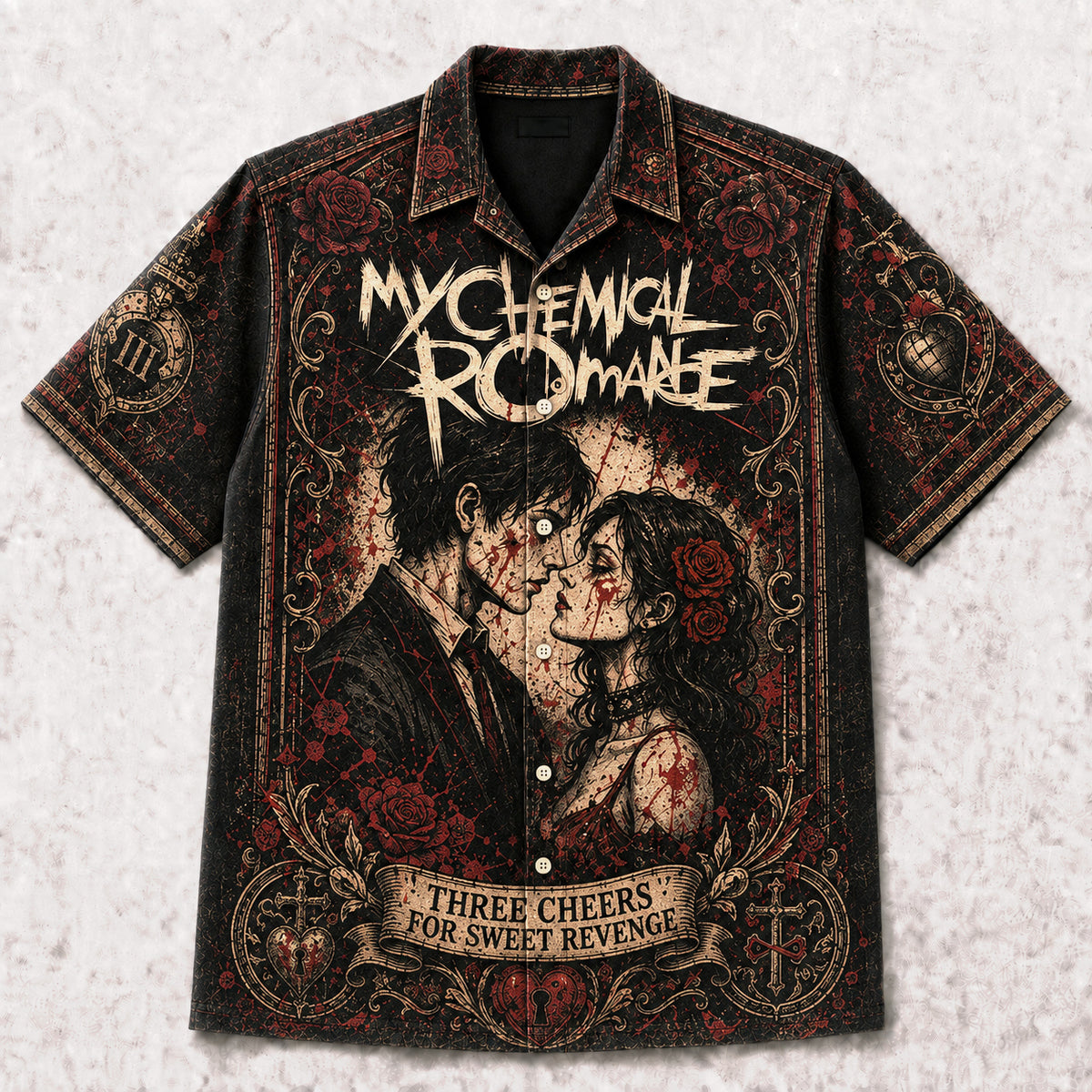 My Chemical Romance Three Cheers Hawaiian Shirt, 2004 Album Inspired Button Up, Gerard Way Helena Era