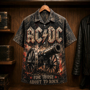 AC/DC For Those About to Rock Hawaiian Shirt, 1981 Hard Rock Button Up, Brian Johnson 1981 Tour Era