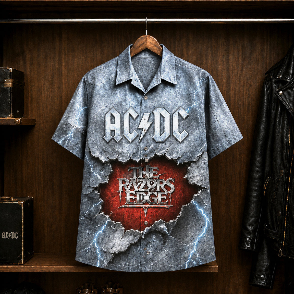 AC/DC The Razors Edge 1990 Hawaiian Shirt, Hard Rock Button Up, Brian Johnson Thunderstruck Era