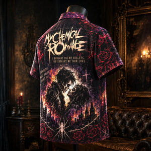 My Chemical Romance Bullets Hawaiian Shirt, 2002 Emo Rock Album Inspired Button Up, Gerard Way Vampires Era