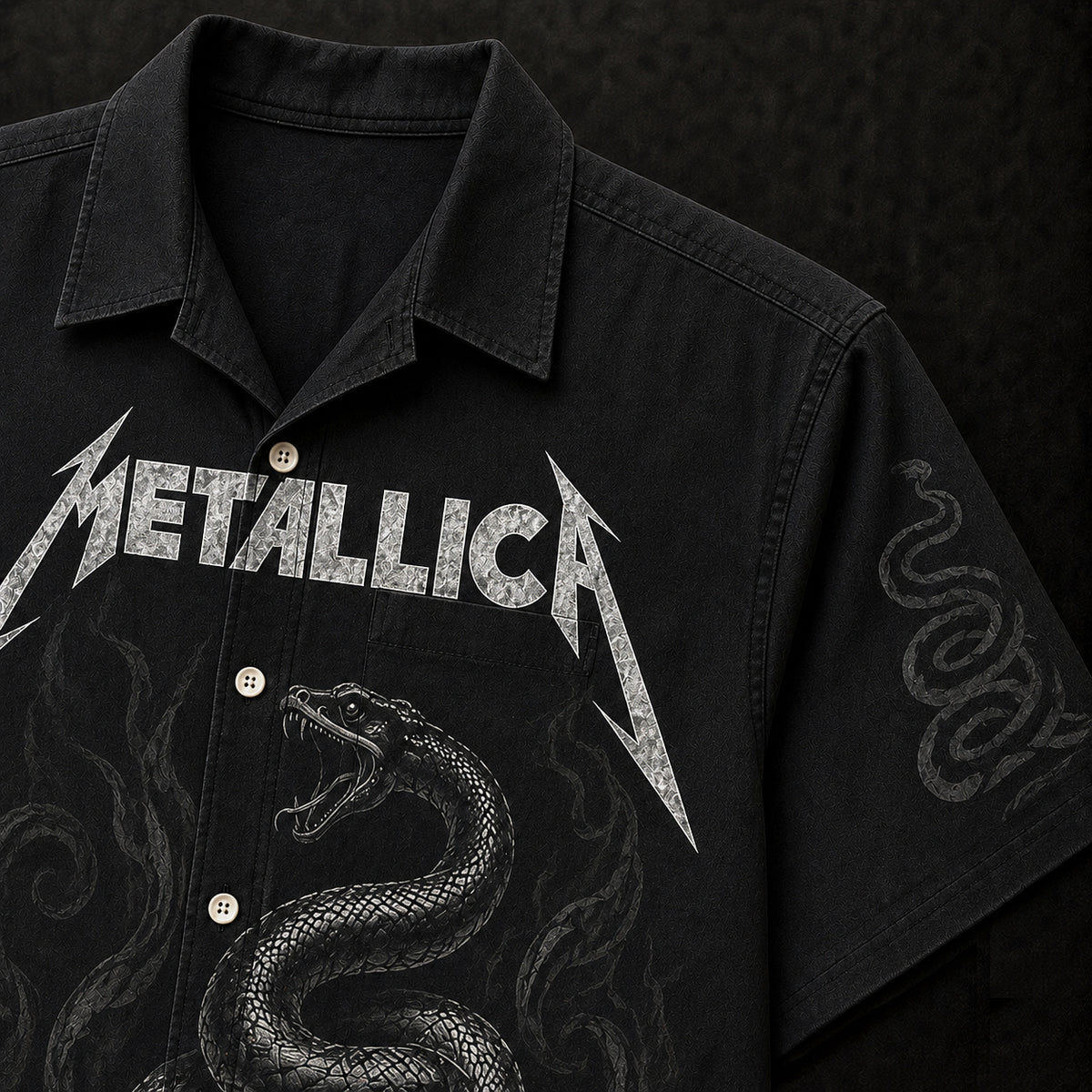 Metallica Black Album Hawaiian Shirt, 1991 Heavy Metal Button Up, James Hetfield Enter Sandman Era
